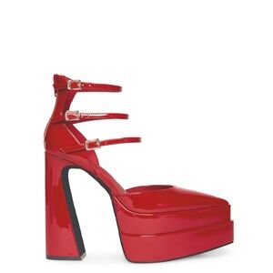 Women sRed Strappy Heels 3 buckle Platform Heels Valentine’s Day NWT 6.5 Size 37